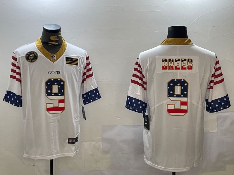 Men New Orleans Saints #9 Brees White National Flag 2024 Nike Limited NFL Jersey style 3